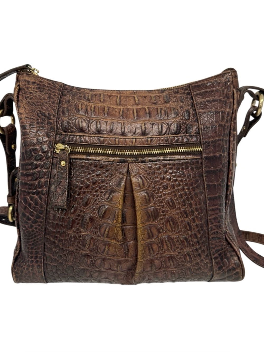 Brahmin Marley Crocodile-Embossed Brown Leather Crossbody Bag Purse 11" x 10" - Picture 5 of 16